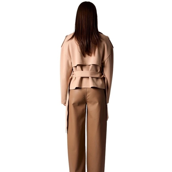 Blue Revival Women's Cropped Scuba Belted Trench Coat - Picture 2 of 6